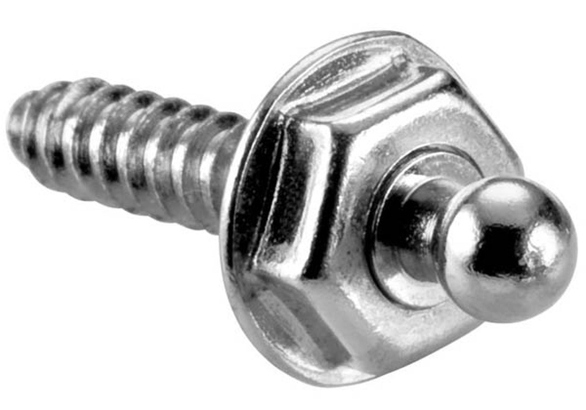 Close up of chrome hardware screw fastener bolt